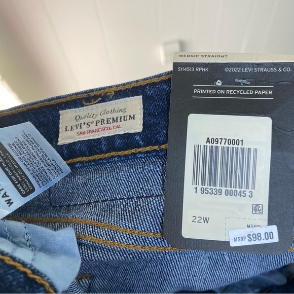 Levi's Wedgie Straight Jeans Women's Plus Size 22W Blue Denim Cropped Button Fly - Picture 10 of 14